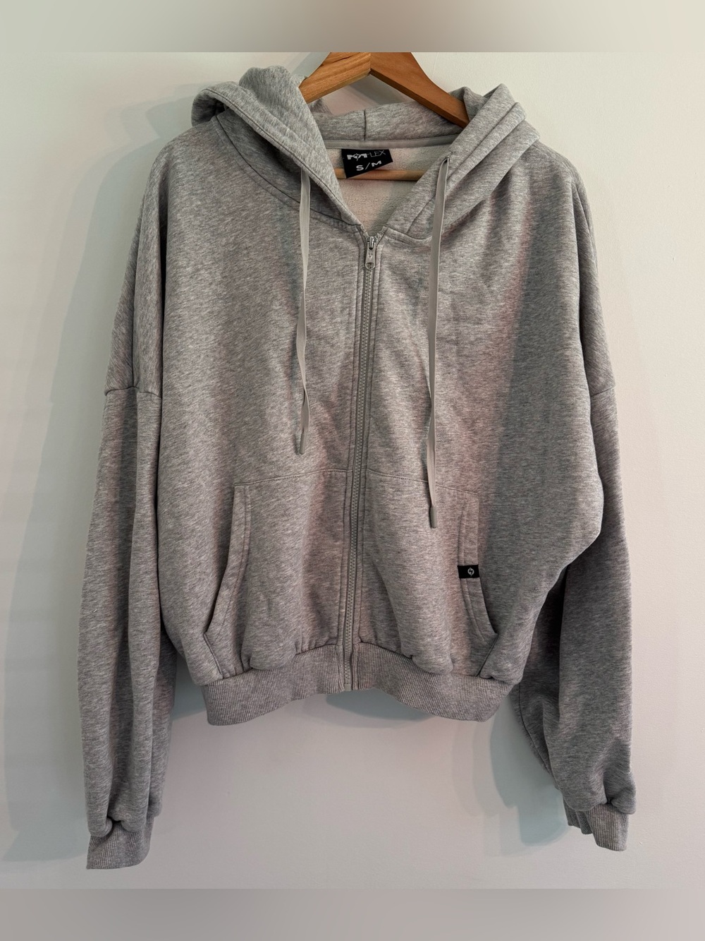 POPFLEX Hoodie Womens S/M Gray Full Zip Up Cloud Oversized Sweatshirt Cropped